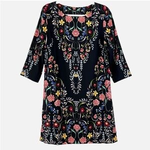 DESIGUAL Clementine Folk Floral Shift Mini Dress multicolor round neck sz 36